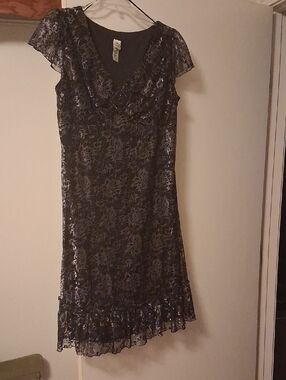 💃Elegant Signature by Sangria Black Metallic Floral Lace Cocktail Dress 🍸